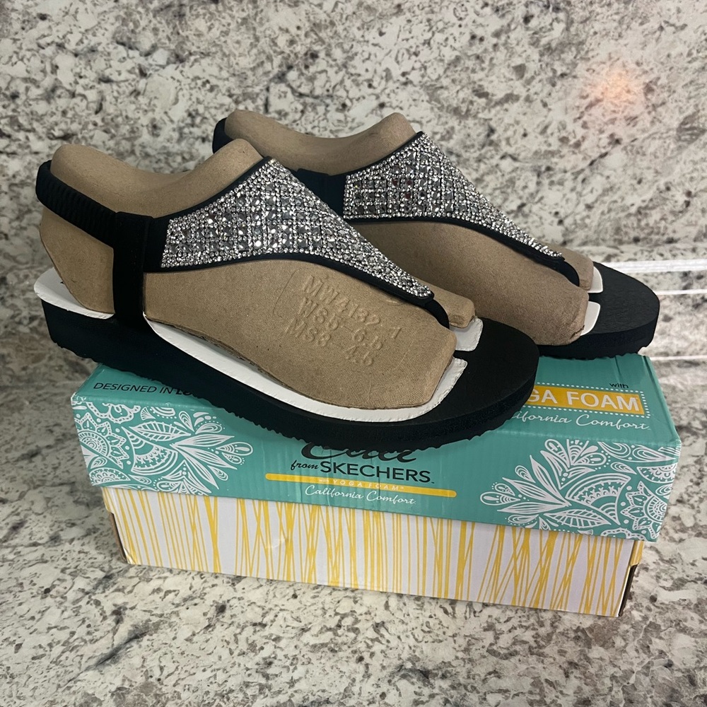 Skechers Women's Black Sandals with Silver Accents
